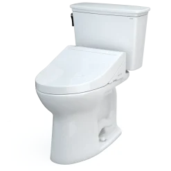 TOTO Drake Transitional WASHLET+ Two-Piece Elongated 1.28 GPF TORNADO FLUSH Toilet with C5 Bidet Seat, Cotton White, Vitreous China, MW7863084CEG#01