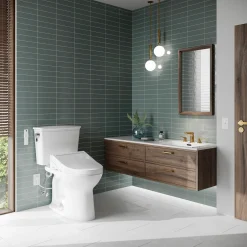 TOTO Drake Transitional WASHLET+ Two-Piece Elongated 1.28 GPF TORNADO FLUSH Toilet with C5 Bidet Seat, Cotton White, Vitreous China, MW7863084CEG#01