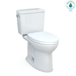 TOTO Drake Two-Piece Elongated 1.28 GPF Universal Height TORNADO FLUSH Toilet with CEFIONTECT and SoftClose Seat, WASHLET+ Ready, Cotton White, Vitreous China, MS776124CEFG#01