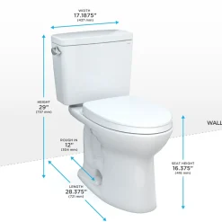 TOTO Drake Two-Piece Elongated 1.28 GPF TORNADO FLUSH Toilet with CEFIONTECT and SoftClose Seat, WASHLET+ Ready, Cotton White, Vitreous China, MS776124CEG#01