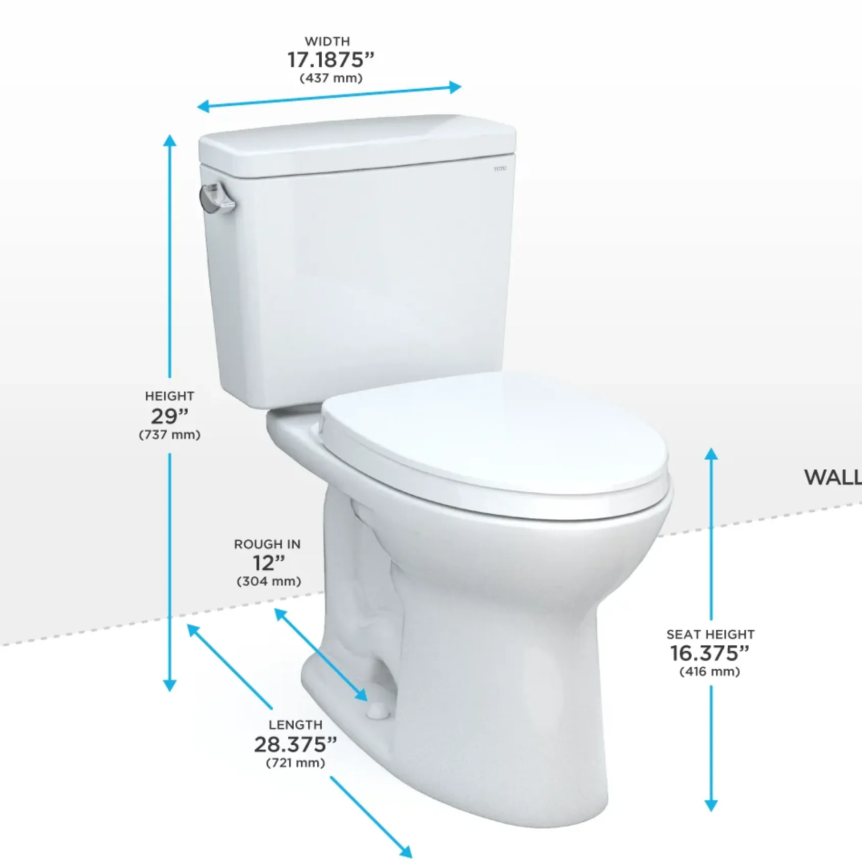 TOTO Drake Two-Piece Elongated 1.28 GPF TORNADO FLUSH Toilet with CEFIONTECT and SoftClose Seat, WASHLET+ Ready, Cotton White, Vitreous China, MS776124CEG#01