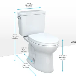 TOTO Drake Two-Piece Elongated 1.28 GPF Universal Height TORNADO FLUSH Toilet with 10 Inch Rough-In, CEFIONTECT, and SoftClose Seat, WASHLET+ Ready, Cotton White, Vitreous China, MS776124CEFG.10#01