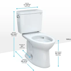 TOTO Drake Two-Piece Elongated 1.28 GPF Universal Height TORNADO FLUSH Toilet with CEFIONTECT and 10 Inch Rough-In, Cotton White, Vitreous China, CST776CEFG.10#01