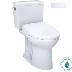 TOTO Drake WASHLET+ Two-Piece Elongated 1.28 GPF TORNADO FLUSH Toilet and S7 Contemporary Bidet Seat with Auto Flush, Cotton White, Vitreous China|Plastic, MW7764726CEGA#01