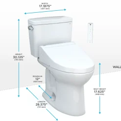 TOTO Drake WASHLET+ Two-Piece Elongated 1.28 GPF Universal Height TORNADO FLUSH Toilet with C5 Bidet Seat, Cotton White, Vitreous China, MW7763084CEFG#01