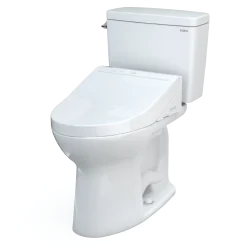TOTO Drake WASHLET+ Two-Piece Elongated 1.6 GPF Universal Height TORNADO FLUSH Toilet with C5 Bidet Seat, 10 Inch Rough-In, Cotton White, Vitreous China, MW7763084CSFG.10#01