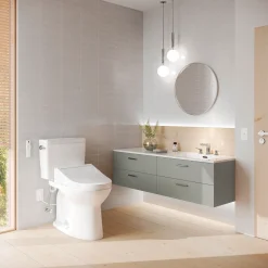 TOTO Drake WASHLET+ Two-Piece Elongated 1.6 GPF Universal Height TORNADO FLUSH Toilet with C5 Bidet Seat, 10 Inch Rough-In, Cotton White, Vitreous China, MW7763084CSFG.10#01