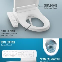 TOTO Drake WASHLET+ Two-Piece Elongated 1.6 GPF Universal Height TORNADO FLUSH Toilet with C2 Bidet Seat, Cotton White, Vitreous China, MW7763074CSFG#01