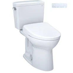 TOTO Drake WASHLET+ Two-Piece Elongated 1.28 GPF TORNADO FLUSH Toilet with S7A Contemporary Bidet Seat, Cotton White, Vitreous China|Plastic, MW7764736CEG#01