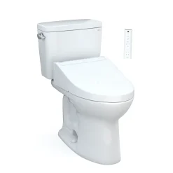 TOTO Drake WASHLET+ Two-Piece Elongated 1.28 GPF TORNADO FLUSH Toilet with C5 Bidet Seat, Cotton White, Vitreous China, MW7763084CEG#01