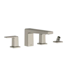 TOTO GB Two-Handle Deck-Mount Roman Tub Filler Trim with Handshower, Brushed Nickel, Brass, TBG10202U#BN