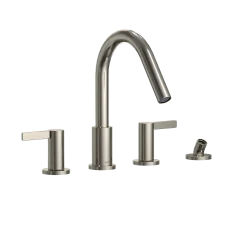 TOTO GF Two Lever Handle Deck-Mount Roman Tub Filler Trim with Handshower, Polished Nickel, Brass, TBG11202UA#PN