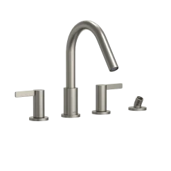 TOTO GF Two Lever Handle Deck-Mount Roman Tub Filler Trim with Handshower, Brushed Nickel, Brass, TBG11202UA#BN