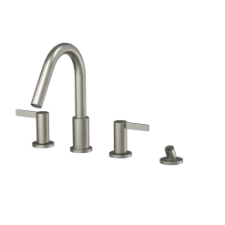 TOTO GF Two Lever Handle Deck-Mount Roman Tub Filler Trim with Handshower, Brushed Nickel, Brass, TBG11202UA#BN
