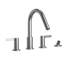 TOTO GF Two Lever Handle Deck-Mount Roman Tub Filler Trim with Handshower, Polished Chrome, Brass, TBG11202UA#CP