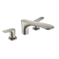 TOTO GO Two-Handle Deck-Mount Roman Tub Filler Trim, Brushed Nickel, Brass, TBG01201U#BN
