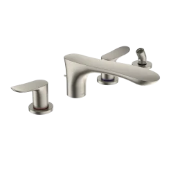 TOTO GO Two-Handle Deck-Mount Roman Tub Filler Trim with Handshower, Brushed Nickel, Brass, TBG01202U#BN