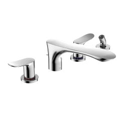 TOTO GO Two-Handle Deck-Mount Roman Tub Filler Trim with Handshower, Polished Chrome, Brass, TBG01202U#CP