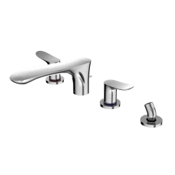 TOTO GO Two-Handle Deck-Mount Roman Tub Filler Trim with Handshower, Polished Chrome, Brass, TBG01202U#CP