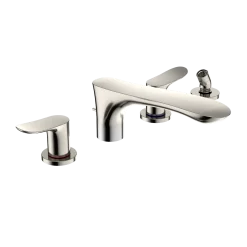 TOTO GO Two-Handle Deck-Mount Roman Tub Filler Trim with Handshower, Polished Nickel, Brass, TBG01202U#PN