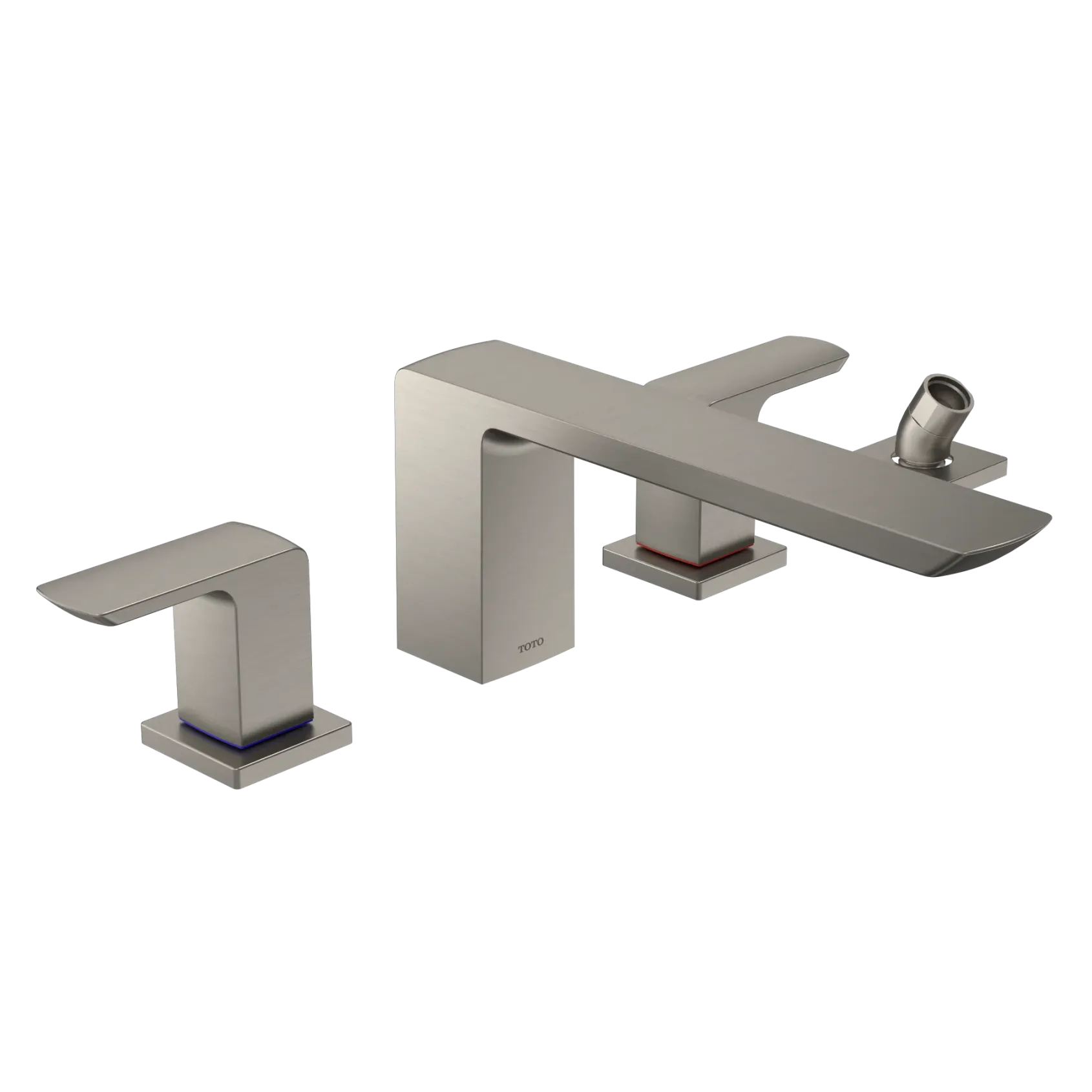 TOTO GR Two-Handle Deck-Mount Roman Tub Filler Trim with Handshower, Brushed Nickel, Brass, TBG02202U#BN