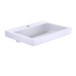 TOTO Kiwami Renesse Design I Rectangular Fireclay Vessel Bathroom Sink with CEFIONTECT for Single Hole Faucets, Cotton White, Fired Clay, LT171G#01