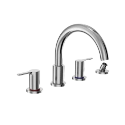 TOTO LB Two-Handle Deck-Mount Roman Tub Filler Trim with Handshower, Polished Chrome, Brass, TBS01202U#CP