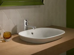 TOTO Maris Oval Semi-Recessed Vessel Bathroom Sink with CEFIONTECT, Cotton White, Vitreous China, LT480G#01