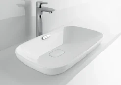 TOTO Neorest Kiwami Rectangular Semi-Recessed Fireclay Vessel Bathroom Sink with CEFIONTECT, Cotton White, Fired Clay, LT995G#01