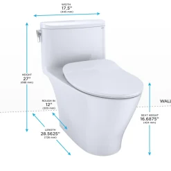 TOTO Nexus One-Piece Elongated 1.28 GPF Universal Height Toilet with CEFIONTECT and SS234 SoftClose Seat, WASHLET+ Ready, Cotton White, Vitreous China, MS642234CEFG#01