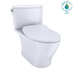 TOTO Nexus Two-Piece Elongated 1.28 GPF Universal Height Toilet with CEFIONTECT and SS234 SoftClose Seat, WASHLET+ Ready, Cotton White, Vitreous China, MS442234CEFG#01