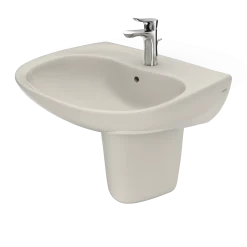 TOTO Prominence Oval Wall-Mount Bathroom Sink with CeFiONtect and Shroud for Single Hole Faucets, Sedona Beige, Vitreous China, LHT242G#12
