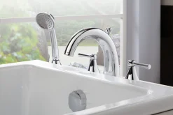 TOTO Silas Two-Handle Deck-Mount Roman Tub Filler Trim with Handshower, Polished Chrome, Brass, TB210S#CP
