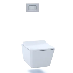 TOTO SP Wall-Hung Square-Shape Toilet and DuoFit In-Wall 1.28 and 0.9 GPF Dual-Flush Tank System with Copper Supply- Vitreous China|Urea Resin, Matte Silver, CWT449249CMFG#MS