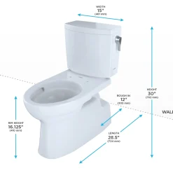 TOTO Vespin II 1G Two-Piece Elongated 1.0 GPF Universal Height Skirted Toilet with CEFIONTECT and Right-Hand Trip Lever, Cotton White, Vitreous China, CST474CUFRG#01