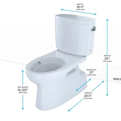 TOTO Vespin II Two-Piece Elongated 1.28 GPF Universal Height Skirted Toilet with CEFIONTECT and Right-Hand Trip Lever, Cotton White, Vitreous China, CST474CEFRG#01