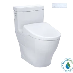TOTO WASHLET+ Aimes One-Piece Elongated 1.28 GPF Toilet and Contemporary WASHLET S7A Contemporary Bidet Seat, Cotton White, Vitreous China|Plastic, MW6264736CEFG#01