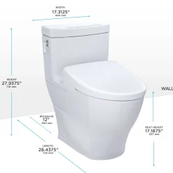 TOTO WASHLET+ Aimes One-Piece Elongated 1.28 GPF Toilet with Auto Flush S7 Contemporary Bidet Seat, Cotton White, Vitreous China|Plastic, MW6264726CEFGA#01