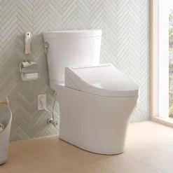 TOTO WASHLET+ Aquia IV Arc Two-Piece Elongated Dual Flush 1.28 and 0.9 GPF Toilet with C5 Bidet Seat, Cotton White, Vitreous China|Plastic, MW4483084CEMFGN#01