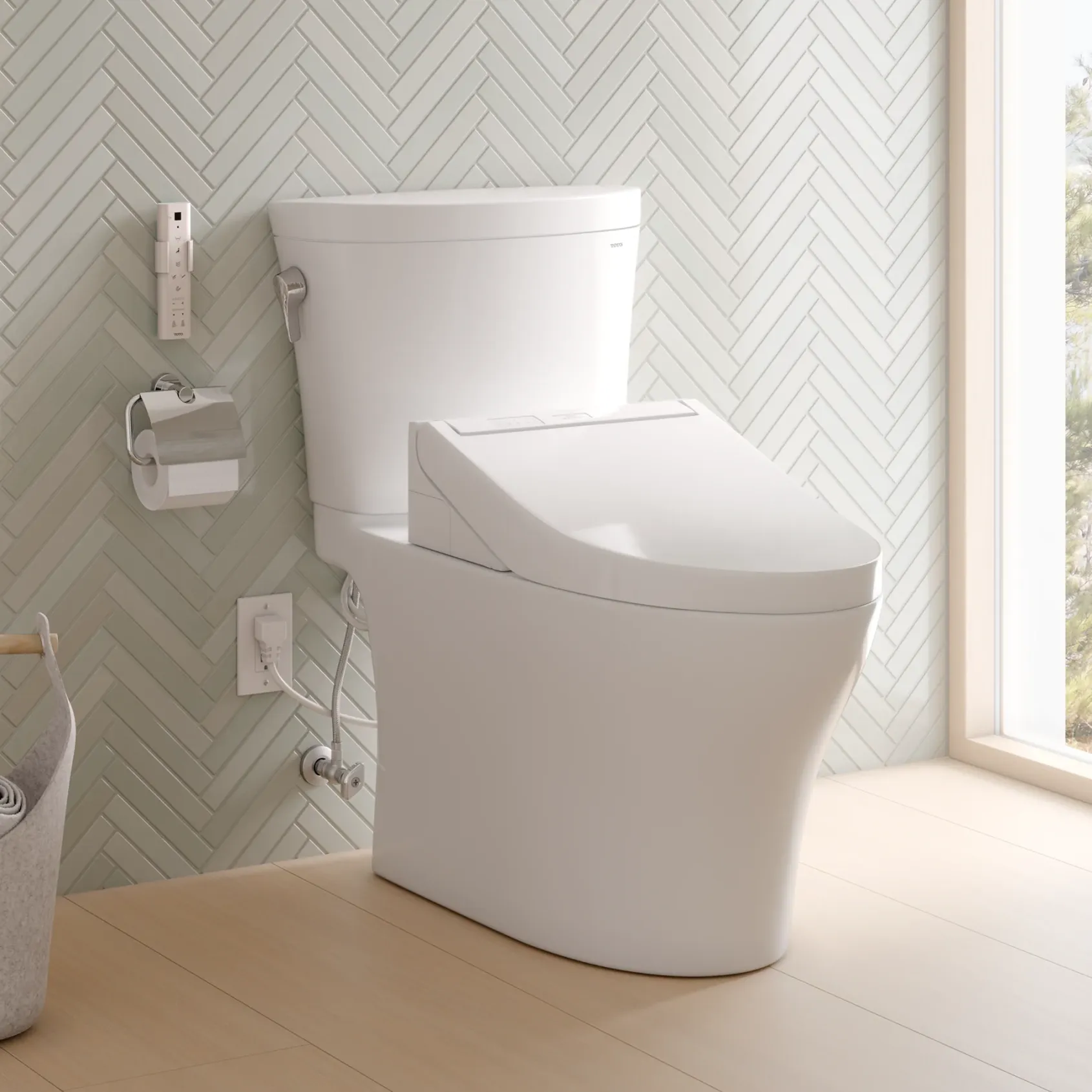 TOTO WASHLET+ Aquia IV Arc Two-Piece Elongated Dual Flush 1.28 and 0.9 GPF Toilet with C5 Bidet Seat, Cotton White, Vitreous China|Plastic, MW4483084CEMFGN#01