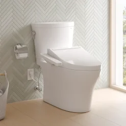 TOTO WASHLET+ Aquia IV Arc Two-Piece Elongated Dual Flush 1.28 and 0.9 GPF Toilet with C2 Bidet Seat, Cotton White, Vitreous China|Plastic, MW4483074CEMFGN#01