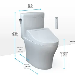 TOTO WASHLET+ Aquia IV Cube Two-Piece Elongated Dual Flush 1.28 and 0.9 GPF Toilet with C5 Bidet Seat, Cotton White, Vitreous China|Plastic, MW4363084CEMFGN#01