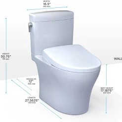 TOTO WASHLET+ Aquia IV Cube Two-Piece Elongated Dual Flush 1.28 and 0.9 GPF Toilet with S7 Contemporary Bidet Seat, Cotton White, Vitreous China|Plastic, MW4364726CEMFGN#01