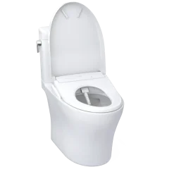 TOTO WASHLET+ Aquia IV Cube Two-Piece Elongated Dual Flush 1.28 and 0.9 GPF Toilet with S7 Contemporary Bidet Seat, Cotton White, Vitreous China|Plastic, MW4364726CEMFGN#01