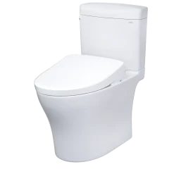 TOTO WASHLET+ Aquia IV Cube Two-Piece Elongated Dual Flush 1.28 and 0.9 GPF Toilet with S7 Contemporary Bidet Seat, Cotton White, Vitreous China|Plastic, MW4364726CEMFGN#01