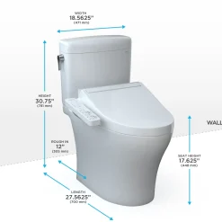 TOTO WASHLET+ Aquia IV Cube Two-Piece Elongated Dual Flush 1.28 and 0.9 GPF Toilet with C2 Bidet Seat, Cotton White, Vitreous China|Plastic, MW4363074CEMFGN#01