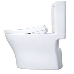 TOTO WASHLET+ Aquia IV Cube Two-Piece Elongated Dual Flush 1.28 and 0.9 GPF Toilet with Auto Flush S7A Contemporary Bidet Seat, Cotton White, Vitreous China|Plastic, MW4364736CEMFGNA#01