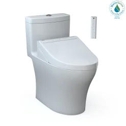 TOTO WASHLET+ Aquia IV One-Piece Elongated Dual Flush 1.28 and 0.9 GPF Toilet and WASHLET C5 Bidet Seat, Cotton White- Vitreous China|Plastic, MW6463084CEMFGN#01