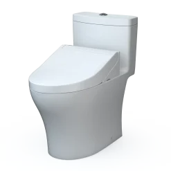 TOTO WASHLET+ Aquia IV One-Piece Elongated Dual Flush 1.28 and 0.9 GPF Toilet and WASHLET C5 Bidet Seat, Cotton White- Vitreous China|Plastic, MW6463084CEMFGN#01