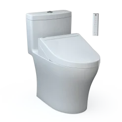 TOTO WASHLET+ Aquia IV One-Piece Elongated Dual Flush 1.28 and 0.9 GPF Toilet and WASHLET C5 Bidet Seat, Cotton White- Vitreous China|Plastic, MW6463084CEMFGN#01